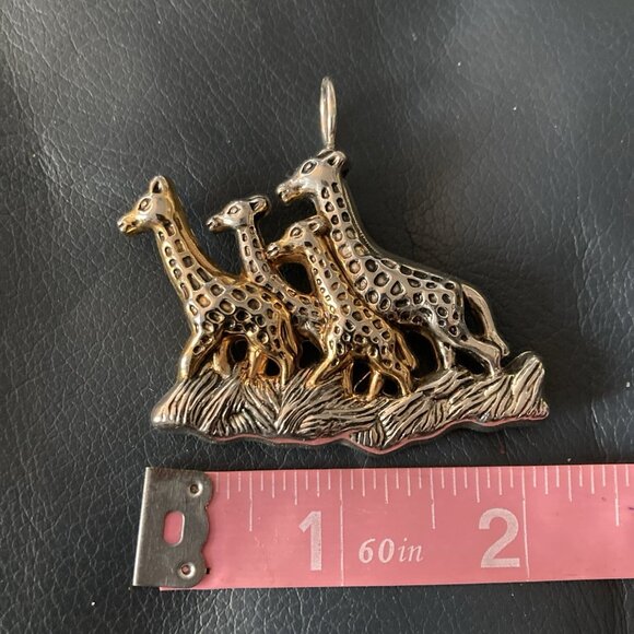 Vintage Silver & Gold Two Tone Giraffe Herd Safari Pin Brooch & Earrings Bosi - Picture 7 of 10